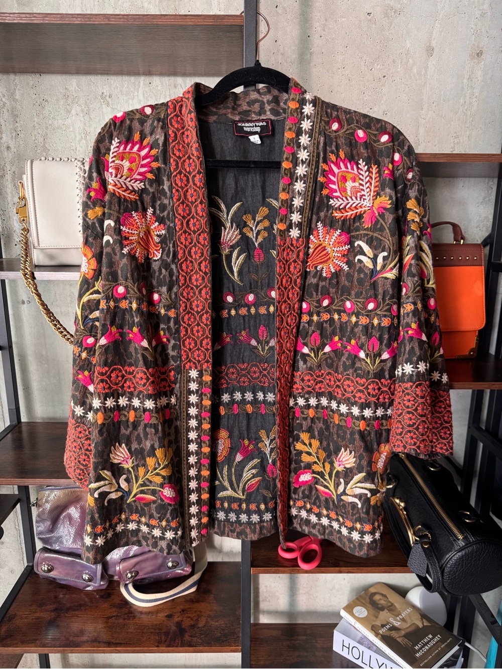 Johnny Was Leopard & Embroidered Floral Kimono Jacket - Oversized Small NWOT!